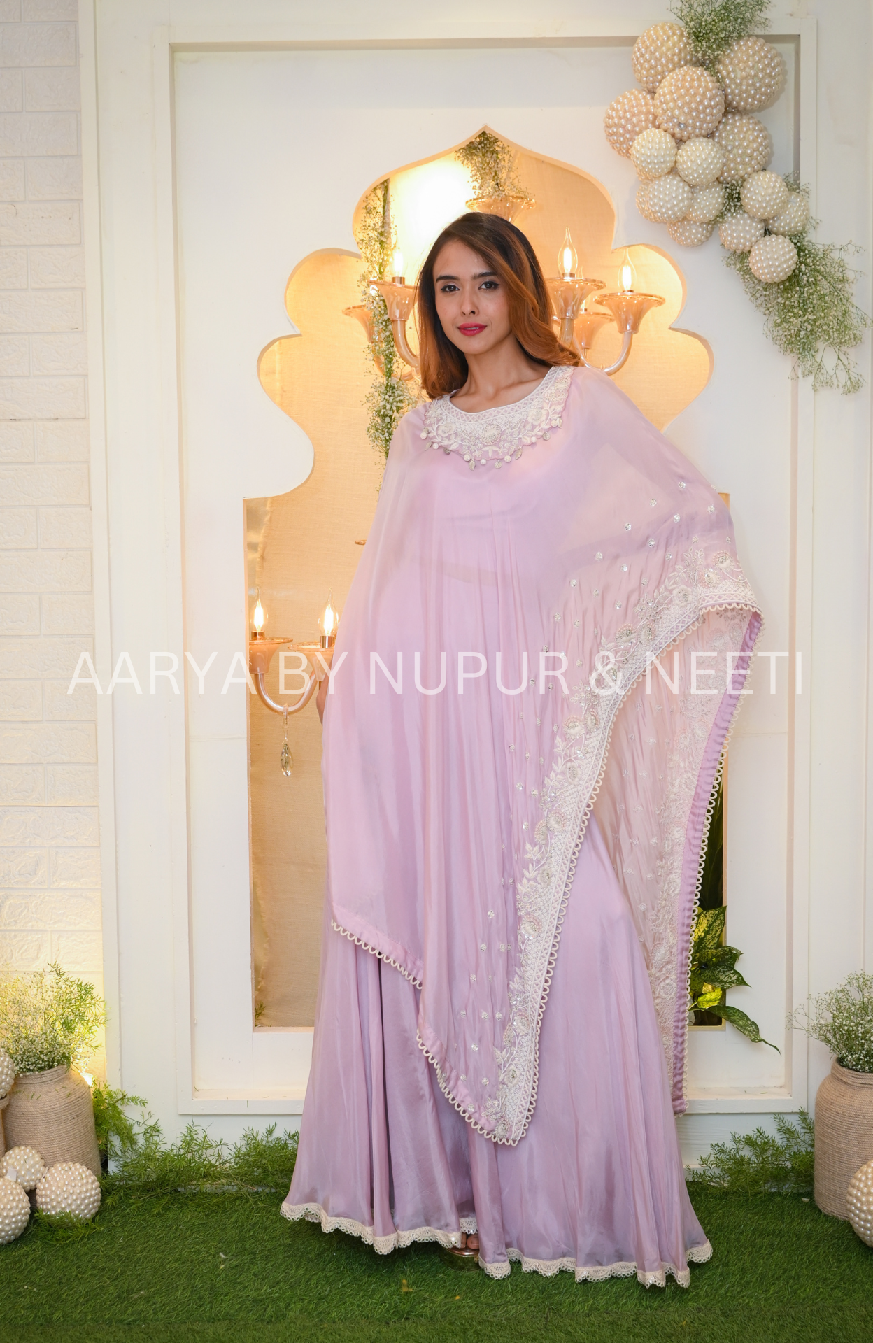 Pure Silk Bandhej Cape with Hand Embroidered Border and Neckline with Flair Palazzos