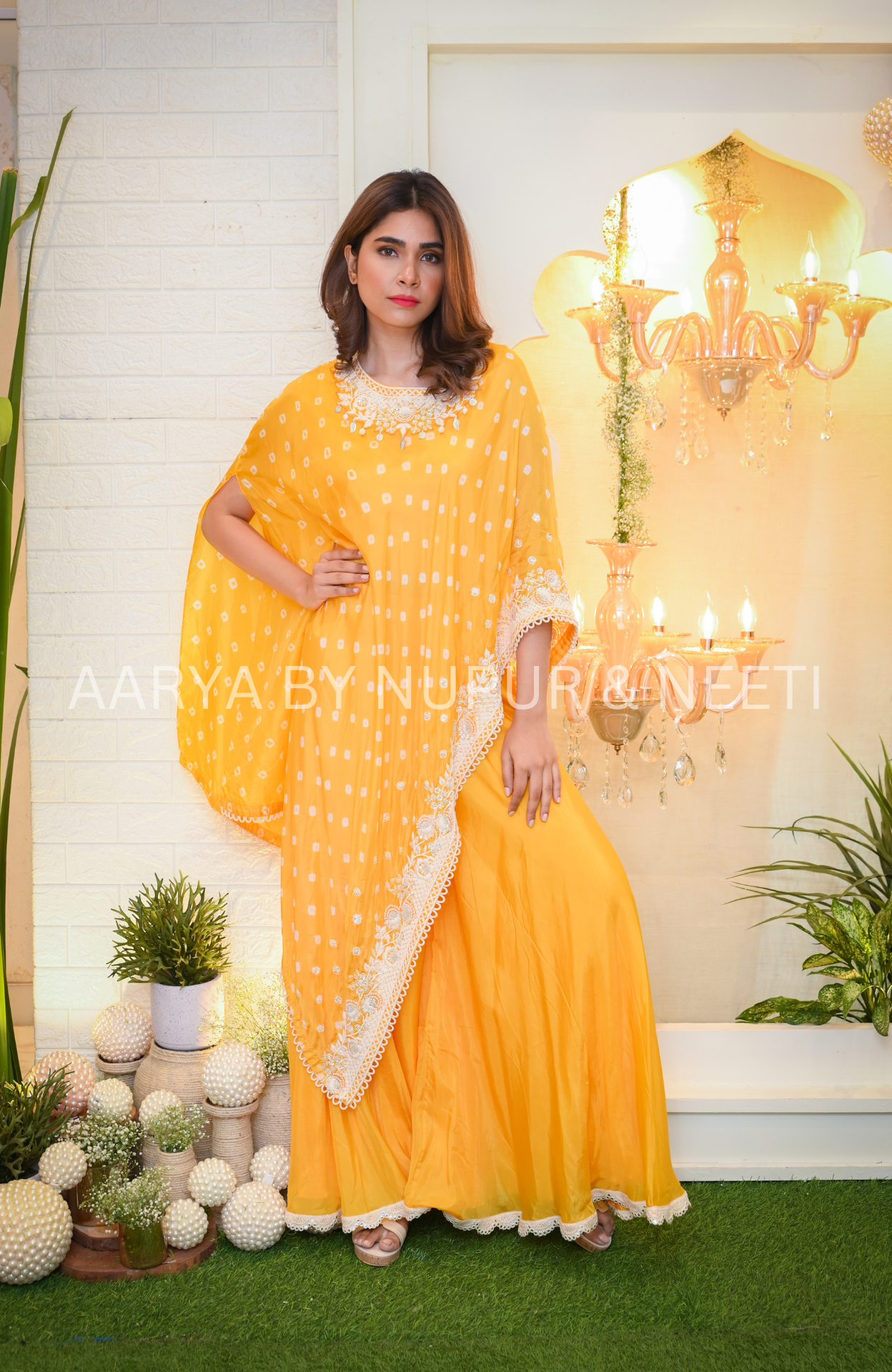 Silk Bandhej Cape with Modal Satin Palazzos
