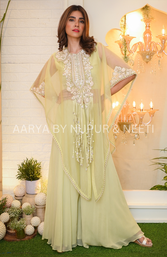 Chiffon Palazzo with Blouse & Organza Cape