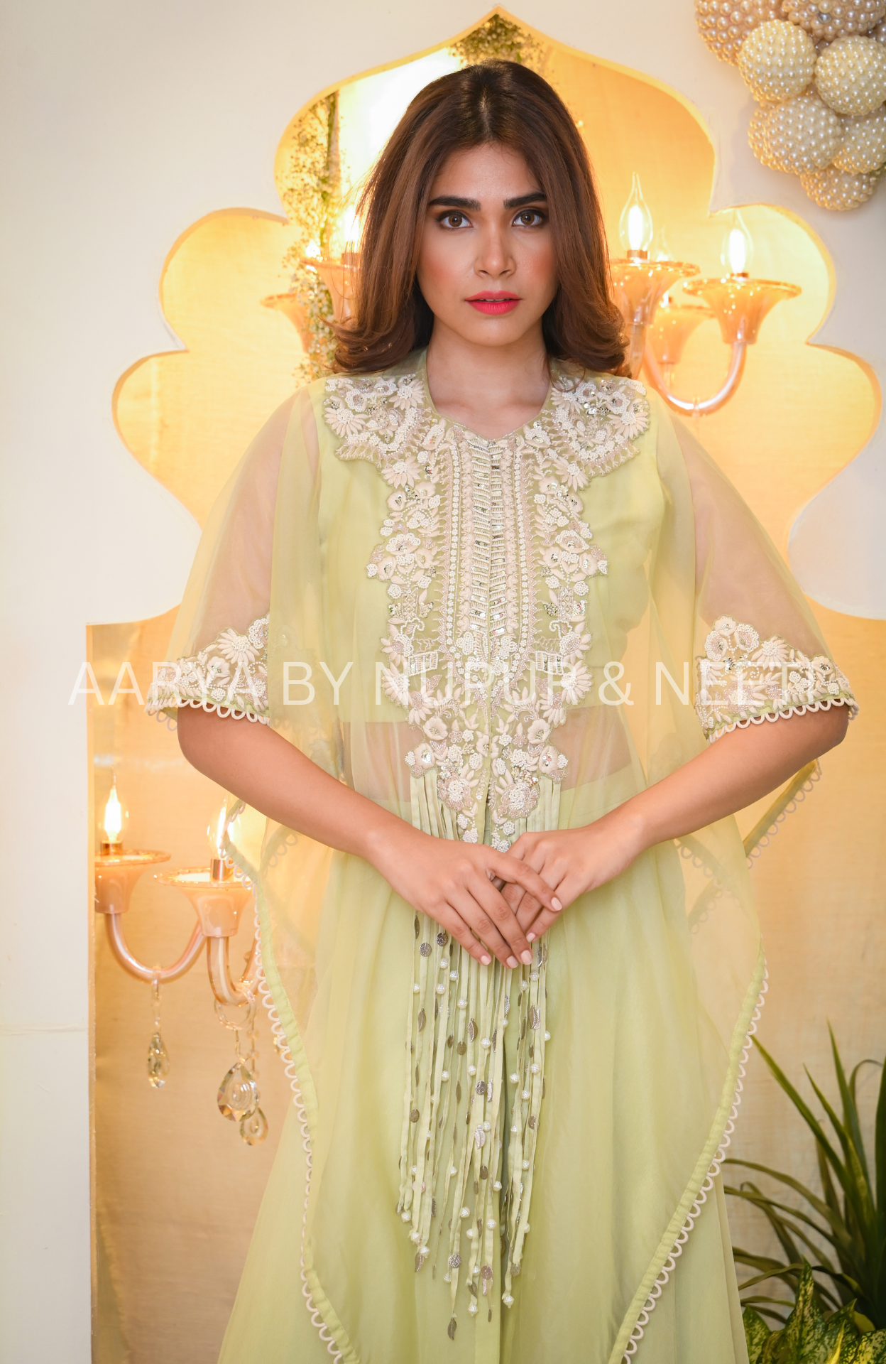 Chiffon Palazzo with Blouse & Organza Cape