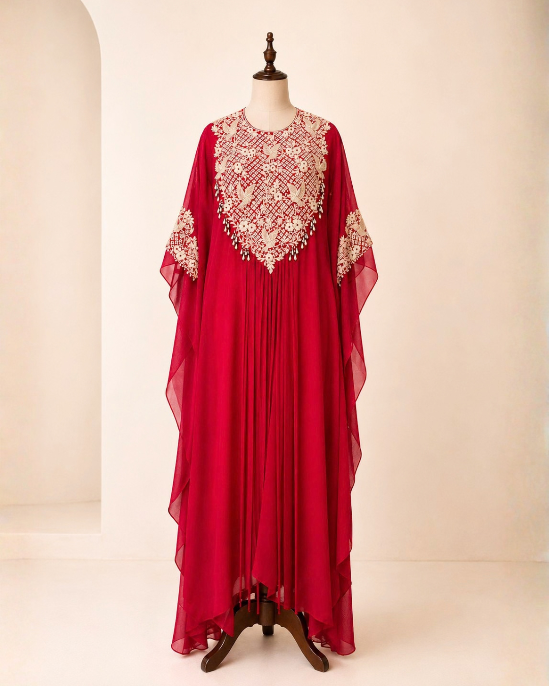 Thread Embroidered Cape Three-Piece Set