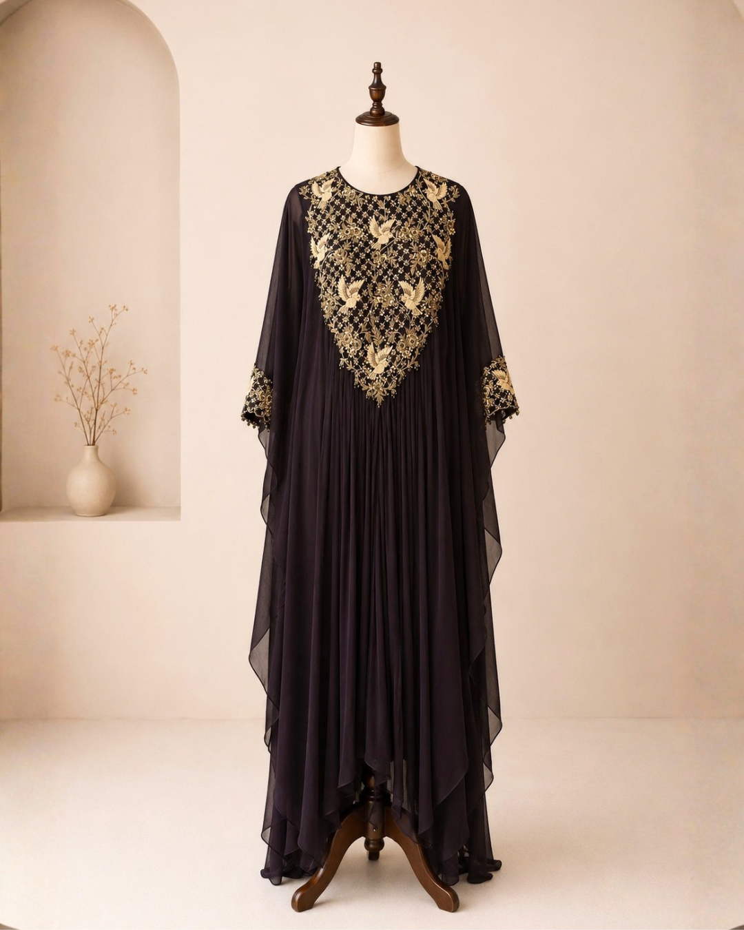 Thread Embroidered Cape Three-Piece Set