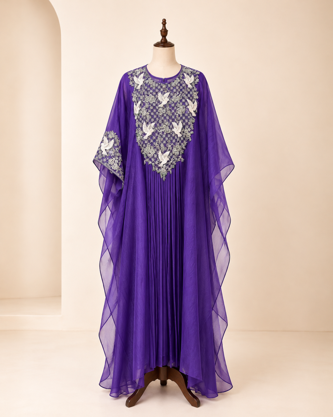 Thread Embroidered Cape Three-Piece Set
