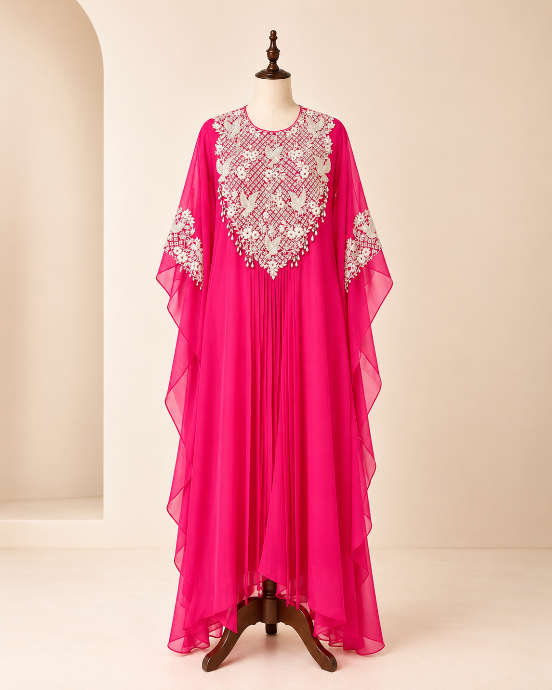 Thread Embroidered Cape Three-Piece Set