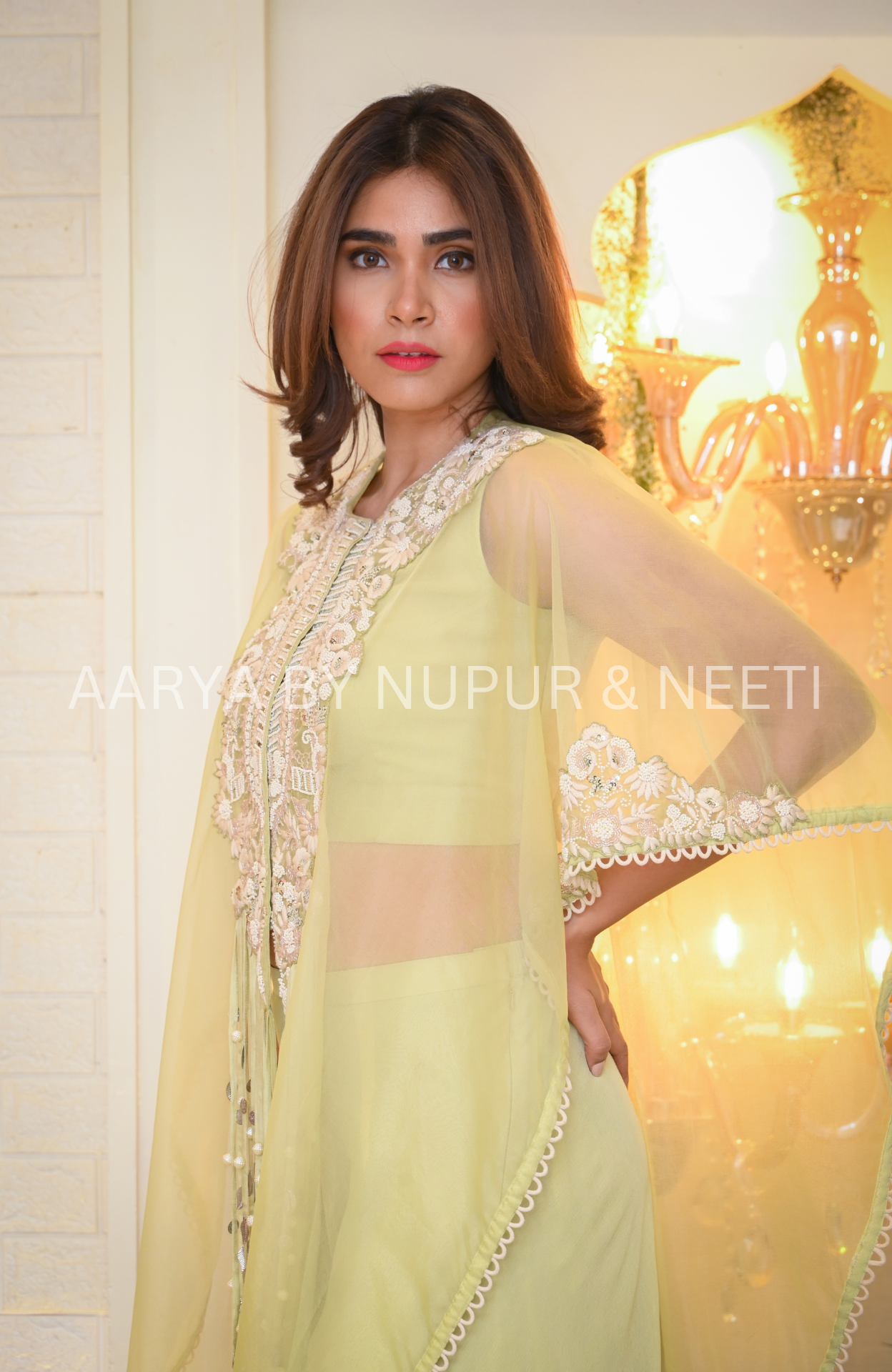 Chiffon Palazzo with Blouse & Organza Cape