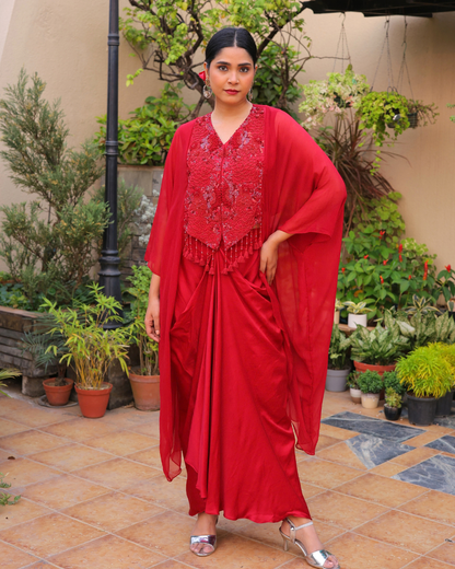 Chiffon Cape Three-Piece Set