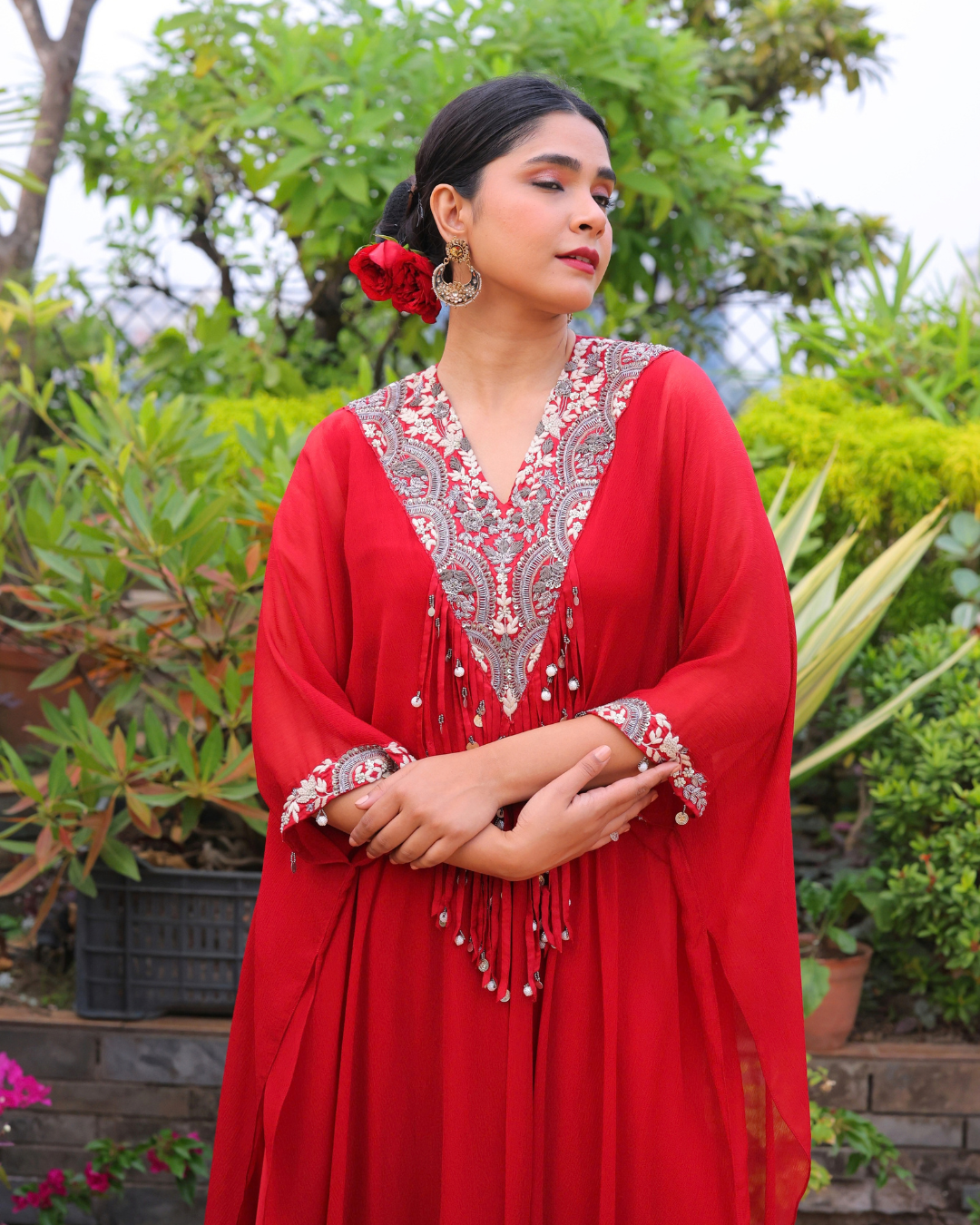 Chiffon Cape with Harem Pants Set