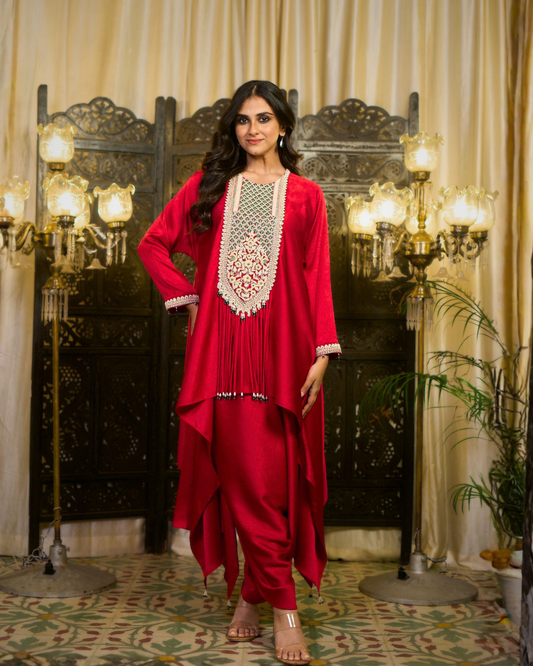 Italian Crepe Embroidered Farshi Salwar Set