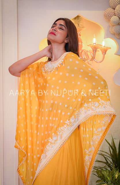 Silk Bandhej Cape with Modal Satin Palazzos