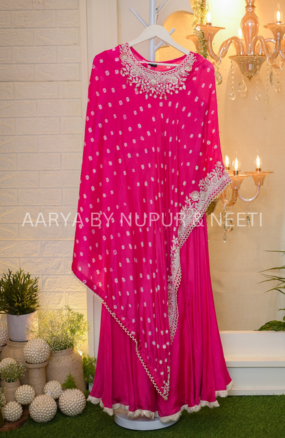 Silk Bandhej Cape with Modal Satin Palazzos