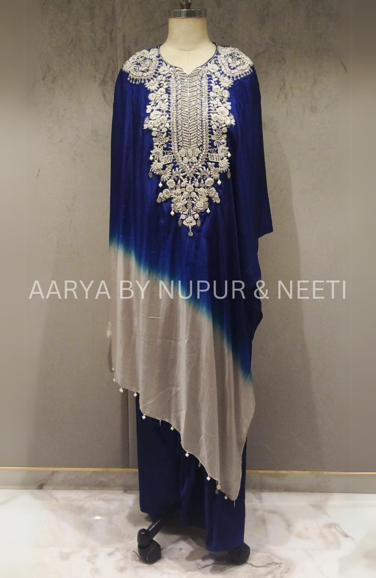 Pure Silk Printed Cape with Pick Up Skirt and Hand Embroidered Yoke