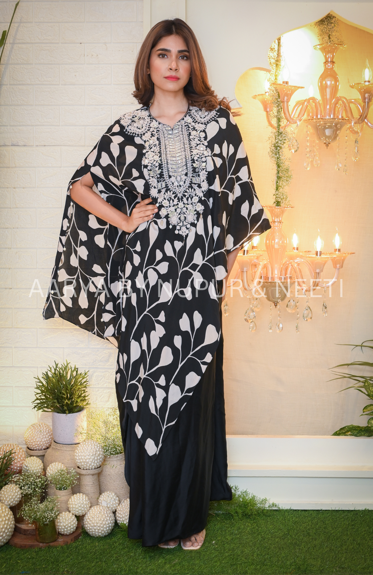 Pure Silk Printed Cape with Pick Up Skirt and Hand Embroidered Yoke