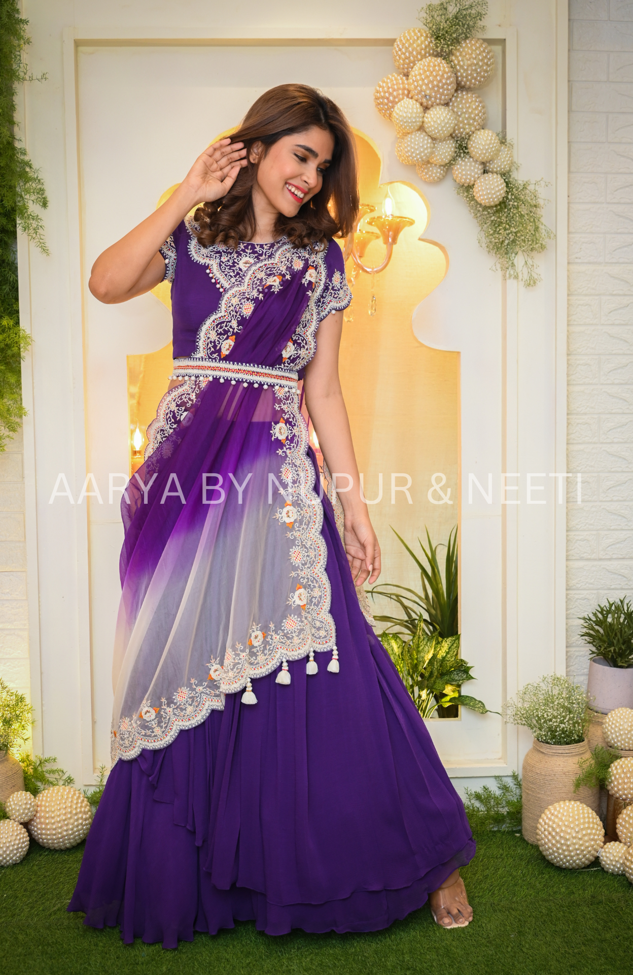 Chiffon Skirt and Blouse with Organza Dupatta