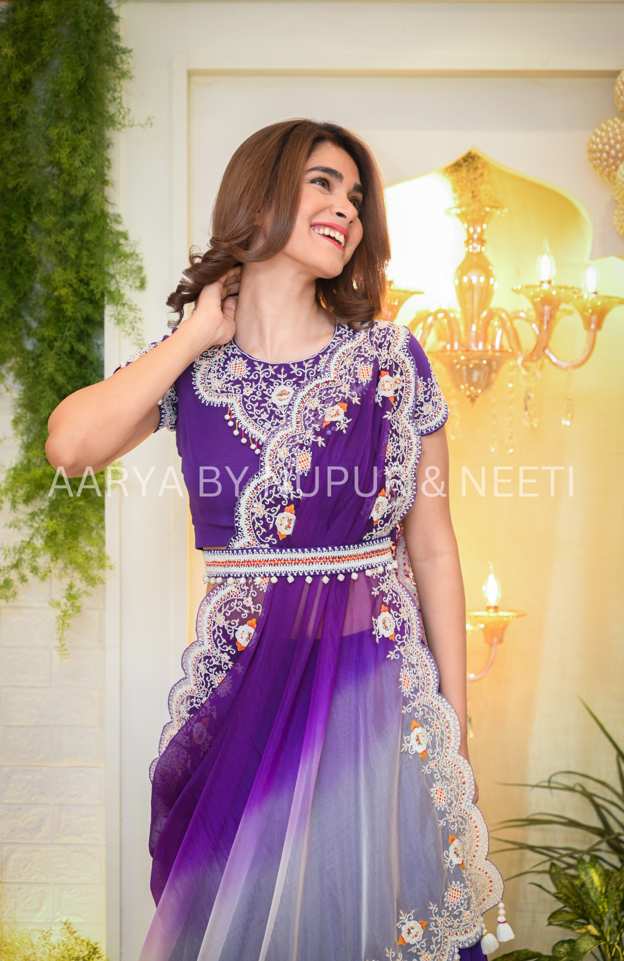 Chiffon Skirt and Blouse with Organza Dupatta