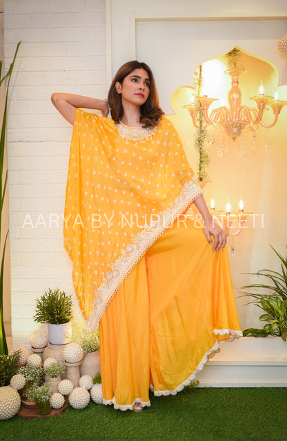 Silk Bandhej Cape with Modal Satin Palazzos