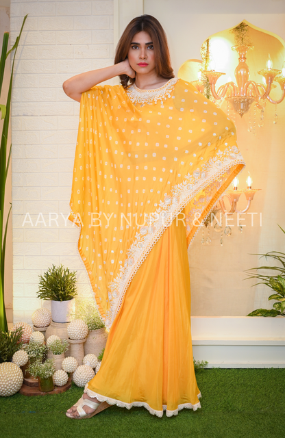 Silk Bandhej Cape with Modal Satin Palazzos