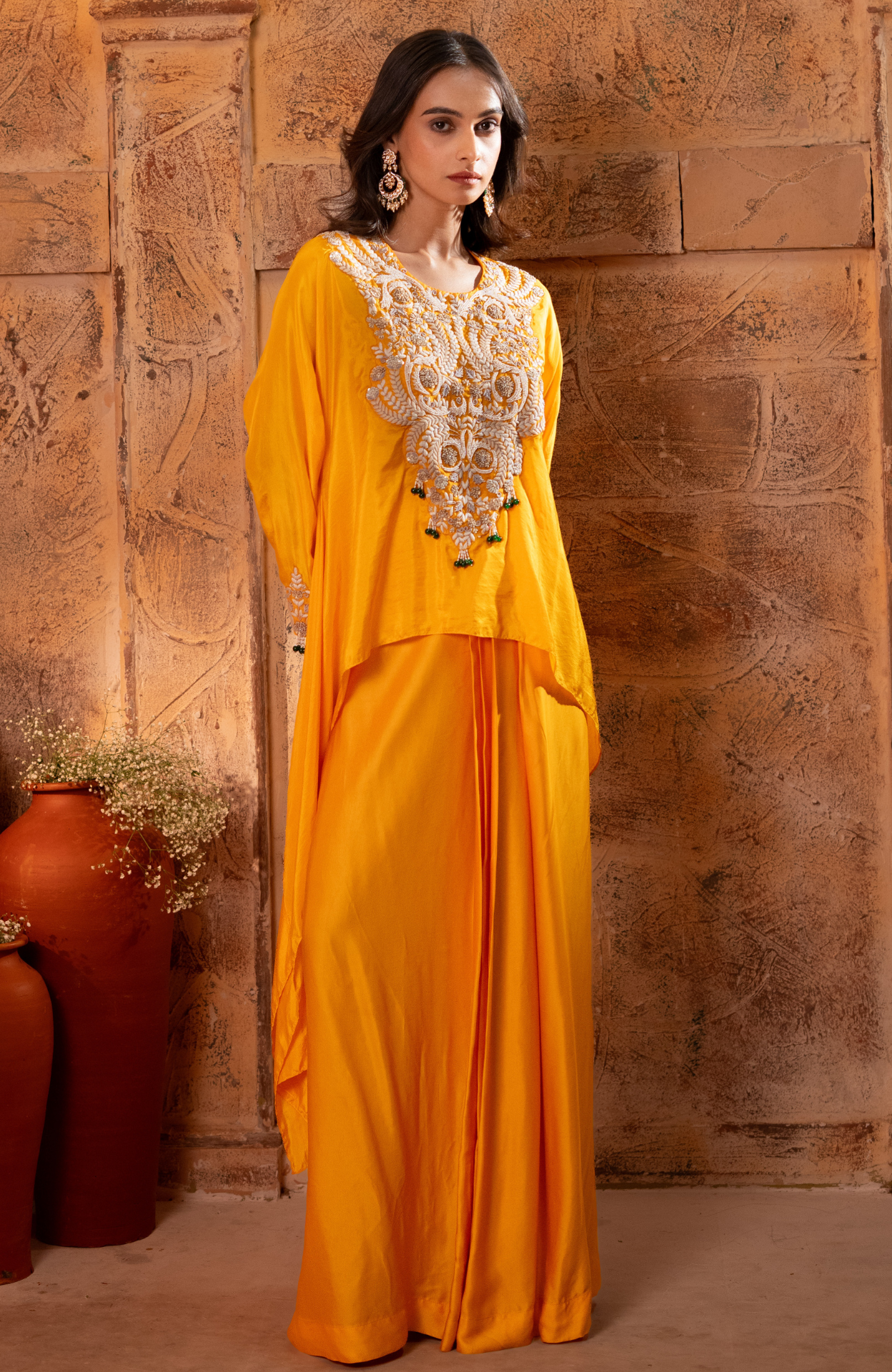 Silk Top Paired with a Skirt