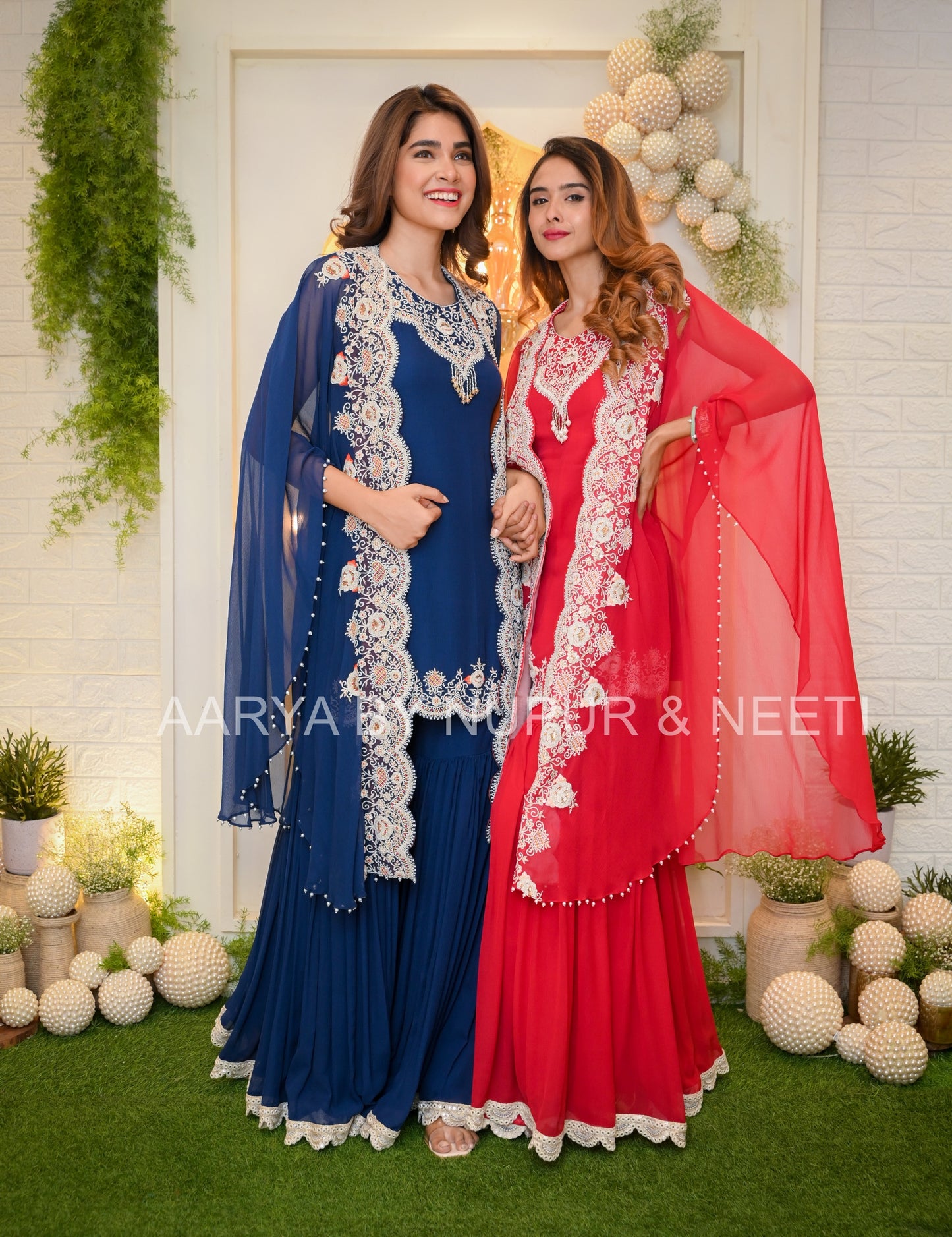 Chiffon Cape with Hand Embroidered Borders and Embroidered Kurta paired with Palazzos