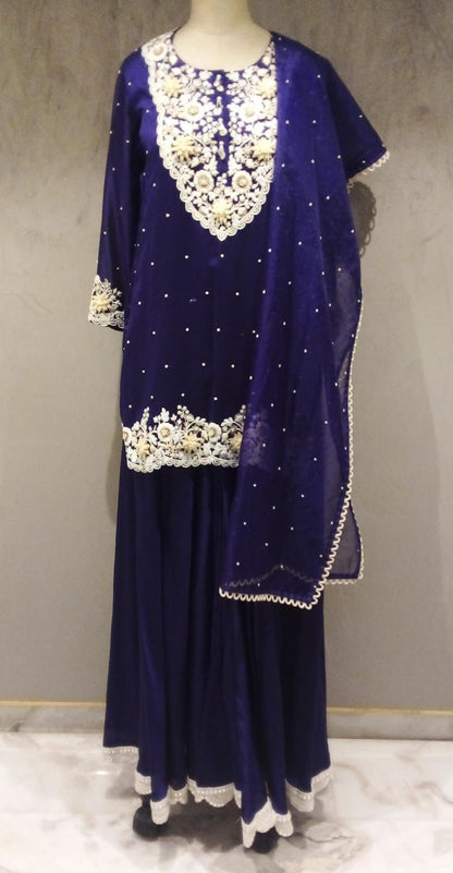 Chanderi Silk Kurta with Plazzo and Embroidered Neckline