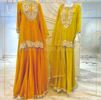 Chanderi Silk Kurta with Plazzo and Embroidered Neckline