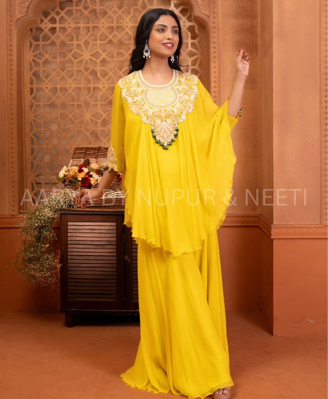 Chiffon Cape with Crop Top paired with Palazzos