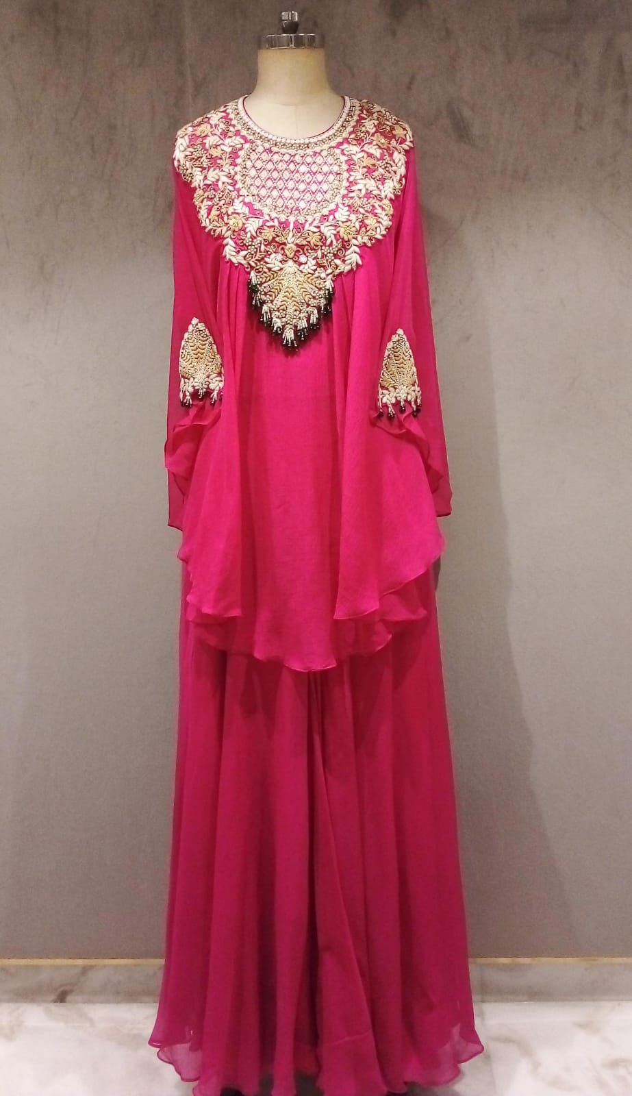 Chiffon Cape with Crop Top paired with Palazzos