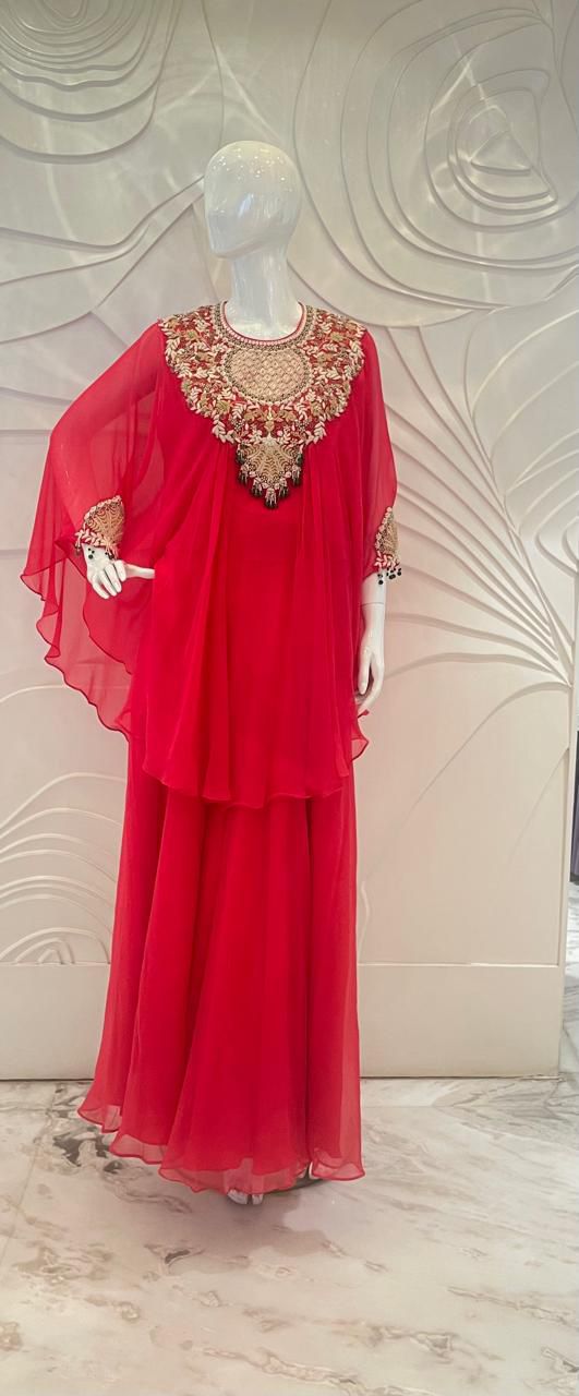 Chiffon Cape with Crop Top paired with Palazzos